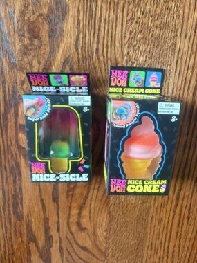 NeeDoh Squishy Ball Toy Rainbow Nice-Sicle Popsicle & Orange Ice Cream Cone Set